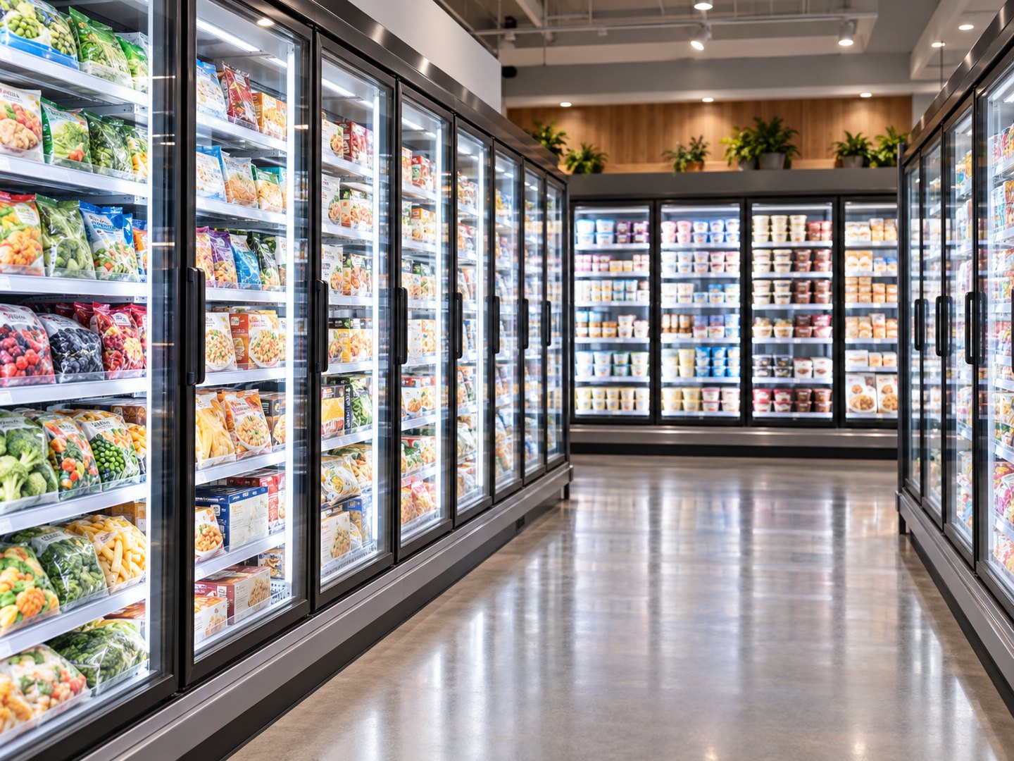 Imagem ilustrativa de congeladores com alimentos e produtos resfriados